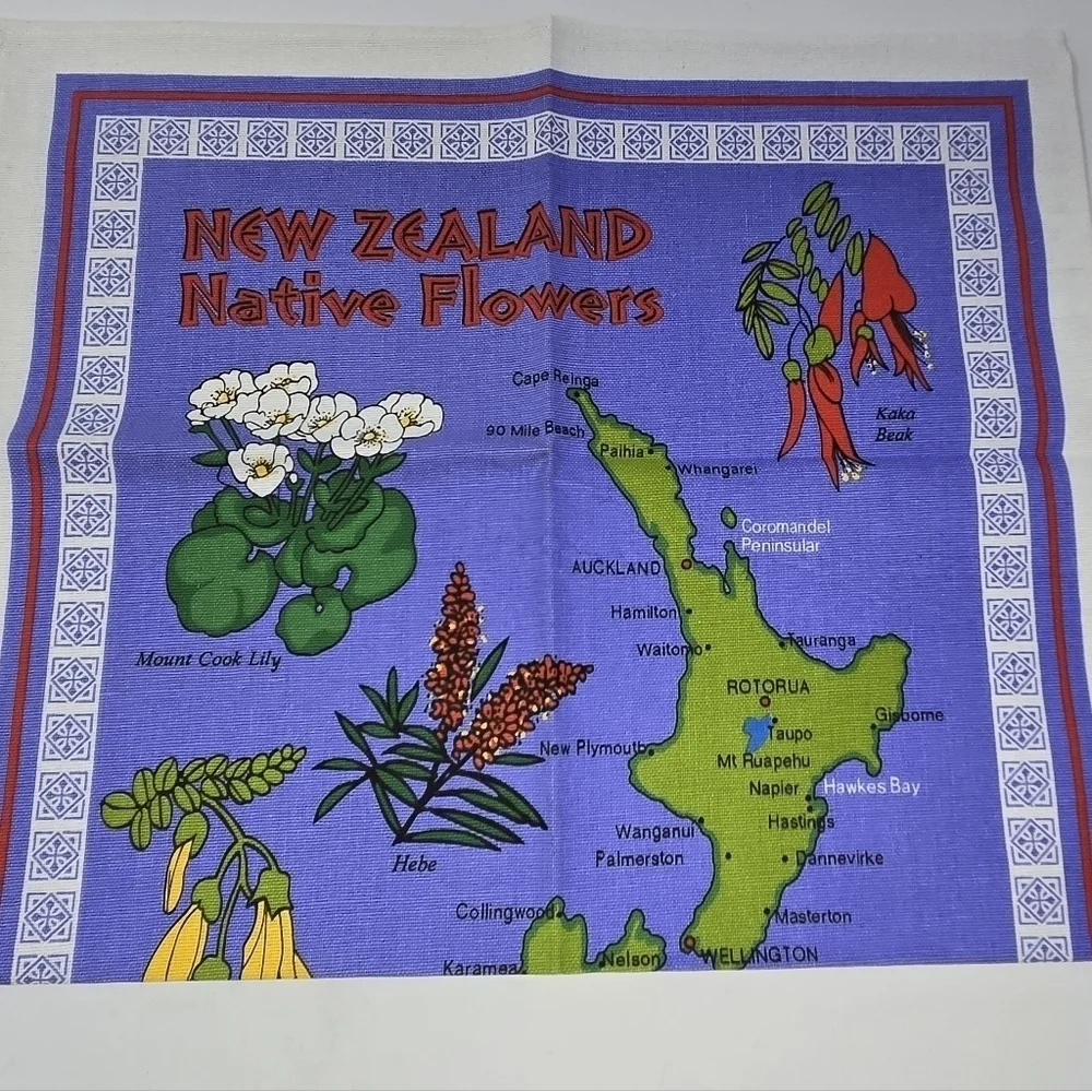 NWT NEW ZEALAND COTTON KITCHEN TOWEL SET OF 2 NATIVE FLOWERS DISH TOWELS DECOR